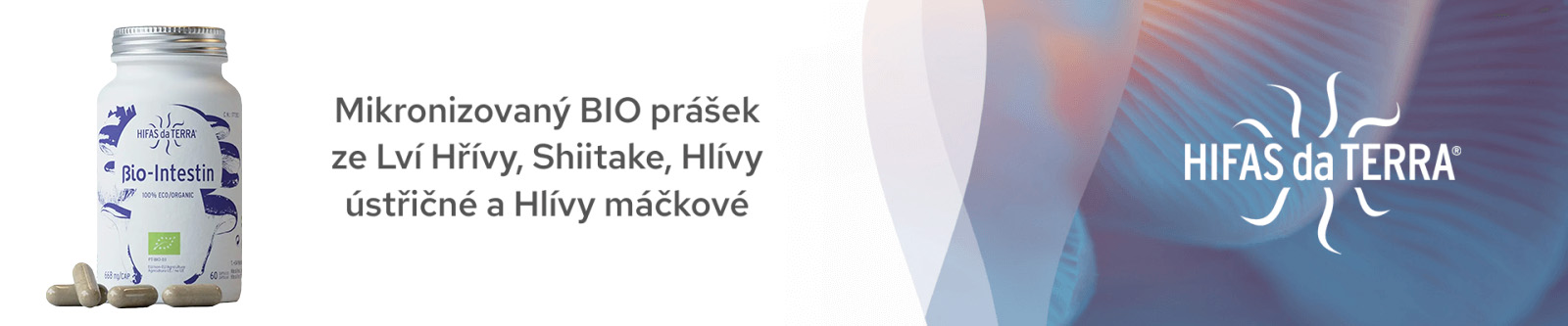 Mikronizovaný BIO prášek ze Lví Hřívy, Shiitake, Hlívy ústřičné a Hlívy máčkové.