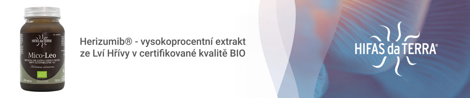 Herizumib - vysokoprocentní extrakt ze Lví Hřívy v certifikované kvalitě BIO.