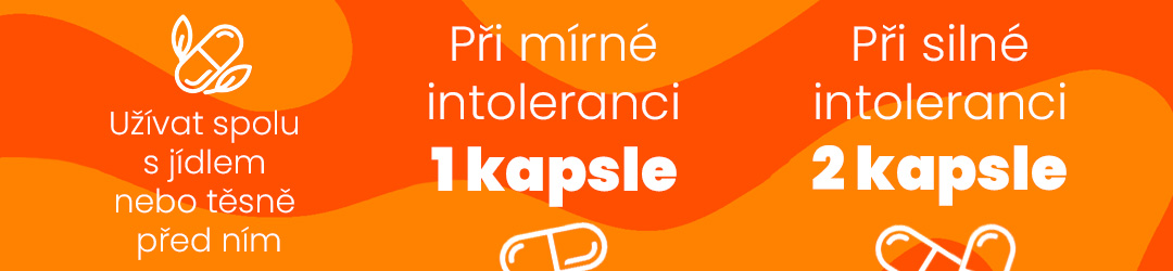 Užívat spolu s jídlem nebo těsně před ním Při mírné intoleranci - 1 kapsle, při silné intoleranci - 2 kapsle